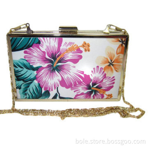 Fashion clutch bags with printing, material is satin, OEM design welcome